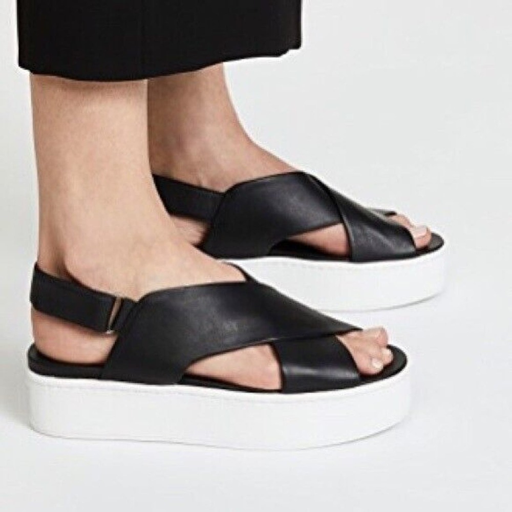 VINCE Weslan Cross Strap Slingback Sandal Flatform Platform Open Toe Bla…